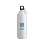 Mattierte Recycling-Aluminiumflasche mit Karabiner, 770 ml farbe weiß Ansicht mit Druckbereich