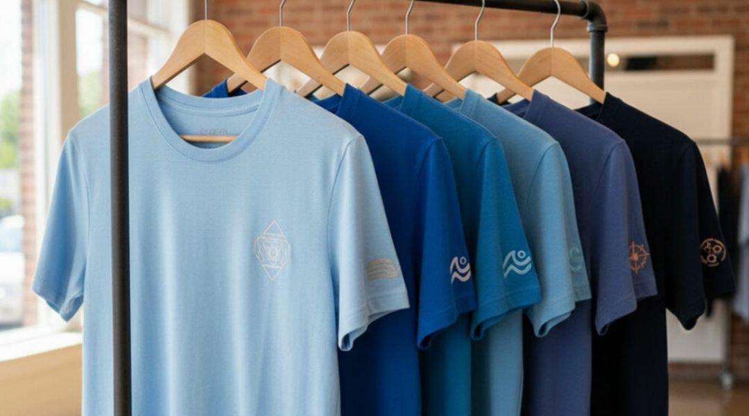 Blaue Firmen-T-Shirts