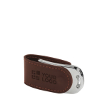 Metall-USB-Stick mit Kunstlederapplikationen und Magnetverschluss farbe braun