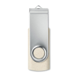 Nachhaltiger USB-Stick mit Metallclip und Gehäuse aus Weizenstroh farbe beige