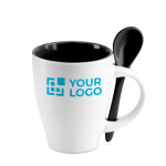 Tasse außen Weiß und Innen Farbe wählbar mit passendem Löffel farbe schwarz Ansicht mit Druckbereich