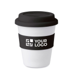 Coffee To Go Becher mit bedruckbarem Band, 350 ml farbe schwarz Ansicht mit Druckbereich