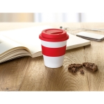 Coffee To Go Becher mit bedruckbarem Band, 350 ml farbe rot Stimmungsbild