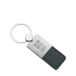 Schlüsselanhänger aus Leder und Metall als Firmen-Merchandising farbe schwarz Ansicht mit Druckbereich