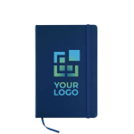 A5-Notizbuch im Soft-PU-Einband und Blankoseiten mit Logo bedrucken farbe blau Ansicht mit Druckbereich