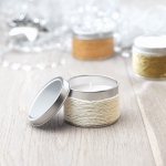 Duftkerze in Metalldose als Werbegeschenk für Wellnesssalons farbe weiß Stimmungsbild