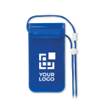 Wasserfeste Smartphone-Hülle aus PVC mit Band für Outdoor-Aktivitäten farbe blau-transparent Ansicht mit Druckbereich