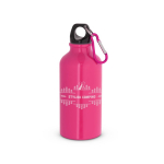 Kleine farbige Aluminiumflasche mit Karabiner, 400 ml farbe rosa Ansicht mit Logo 1