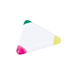 Dreieckiger Textmarker mit den Farben Gelb, Rosa und Grün für Mitarbeiter farbe weiß