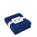 Schöne Kuscheldecke aus Flecce als Werbegeschenk mit Logo bedrucken farbe blau Ansicht mit Druckbereich