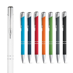 Kugelschreiber aus Aluminium mit Schaft aus Gummi und schwarzer Tinte Ansicht in vielen Farben