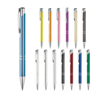 Aluminiumkugelschreiber mit Druckknopfmechanik blaue Tinte Ansicht in vielen Farben
