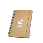 Kleines Notizbuch mit Karton-Einband und linierten Recyclingpapier, A6 Ansicht mit Druckbereich