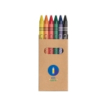 Box mit 6 Wachsmalstiften als Giveaway für Kinder bedrucken lassen farbe braun Ansicht mit Logo 2