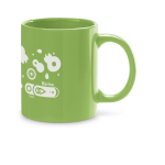 Farbiger Keramikbecher mit Logo großflächig im Rundum-Druck, 350ml farbe hellgrün Ansicht mit Logo 1