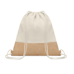 Bedruckbarer Turnbeutel aus 160 g/m2 Baumwolle mit Jutedetail, Natural farbe beige