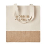 Baumwolltasche mit Details aus Juteimitation bedrucken, 160 g/m2 farbe beige Hauptansicht