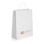 Günstige Papiertüte aus weißem Kraftpapier mit Logo, 90 g/m2 farbe weiß Ansicht mit Logo 1