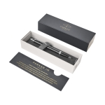 Zweifarbiger Kugelschreiber mit Metallic-Finish der Marke Parker farbe schwarz zweite Ansicht mit Box