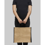 Tragetasche aus Jute mit Klettverschluss und stabilen Griffen, Jute Edge farbe schwarz Lifestyle-Bild 2