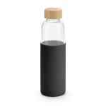 Glasflasche mit Bambusverschluss und Silikonhülle, 600ml farbe schwarz