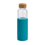 Glasflasche mit Bambusverschluss und Silikonhülle, 600ml farbe hellblau