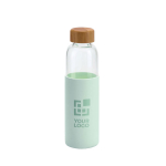 Glasflasche mit Bambusverschluss und Silikonhülle, 600ml Ansicht mit Druckbereich