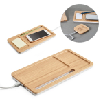 Schreibtisch-Organizer mit Handy-Aufladestation, Oberfläche aus Bambus Ansicht in vielen Farben
