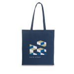 Farbige Baumwolltaschen mit langen Henkeln für Kunden, 100 g/m² farbe marineblau Ansicht mit Logo 1