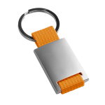Schlüsselanhänger aus Metall mit Siebdruck und Polyesterstreifen farbe orange