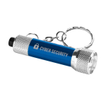 Origineller Schlüsselanhänger aus Aluminium mit Taschenlampe farbe blau Ansicht mit Logo 1