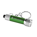 Origineller Schlüsselanhänger aus Aluminium mit Taschenlampe farbe grün Ansicht mit Logo 1