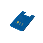 Kartenhalter aus Silikon mit Klebeband als Werbeartikel bedrucken farbe blau Ansicht mit Logo 1