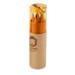 6 Buntstifte in runder Schachtel mit Anspitzer im transparenten Deckel farbe orange Ansicht mit Logo 1