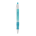 Günstiger Kugelschreiber mit schwarzer Tinte als Messegeschenk farbe hellblau Ansicht mit Logo 1