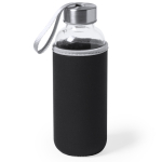Bedruckte Glasflasche mit Hülle als Werbeartikel, 430 ml farbe schwarz