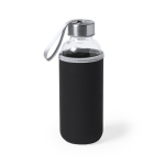 Bedruckte Glasflasche mit Hülle als Werbeartikel, 430 ml farbe schwarz erste Ansicht