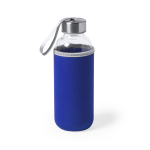 Bedruckte Glasflasche mit Hülle als Werbeartikel, 430 ml farbe blau erste Ansicht
