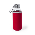 Bedruckte Glasflasche mit Hülle als Werbeartikel, 430 ml farbe rot erste Ansicht