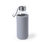 Bedruckte Glasflasche mit Hülle als Werbeartikel, 430 ml farbe grau erste Ansicht