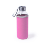 Bedruckte Glasflasche mit Hülle als Werbeartikel, 430 ml farbe rosa erste Ansicht