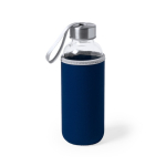 Bedruckte Glasflasche mit Hülle als Werbeartikel, 430 ml farbe marineblau erste Ansicht
