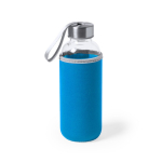 Bedruckte Glasflasche mit Hülle als Werbeartikel, 430 ml farbe hellblau erste Ansicht