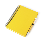 Bedruckbares Notizbuch mit Cover aus recyceltem Karton mit Kuli farbe gelb erste Ansicht