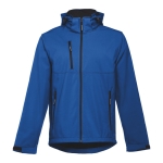 Softshelljacken mit Kapuze bedrucken aus Polyester, 280 g/m2, THC Zagreb farbe blau