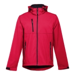 Softshelljacken mit Kapuze bedrucken aus Polyester, 280 g/m2, THC Zagreb farbe rot