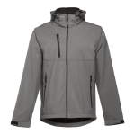 Softshelljacken mit Kapuze bedrucken aus Polyester, 280 g/m2, THC Zagreb farbe grau