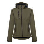 Damen-Softshelljacken mit Kapuze aus Polyester, 280 g/m2, THC Zagreb farbe militärgrün