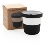 Kaffeebecher To Go mit Logo für Mitarbeiter bedrucken lassen, 280 ml farbe schwarz Ansicht mit Box