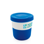 Kaffeebecher To Go mit Logo für Mitarbeiter bedrucken lassen, 280 ml farbe blau Ansicht mit Druckbereich